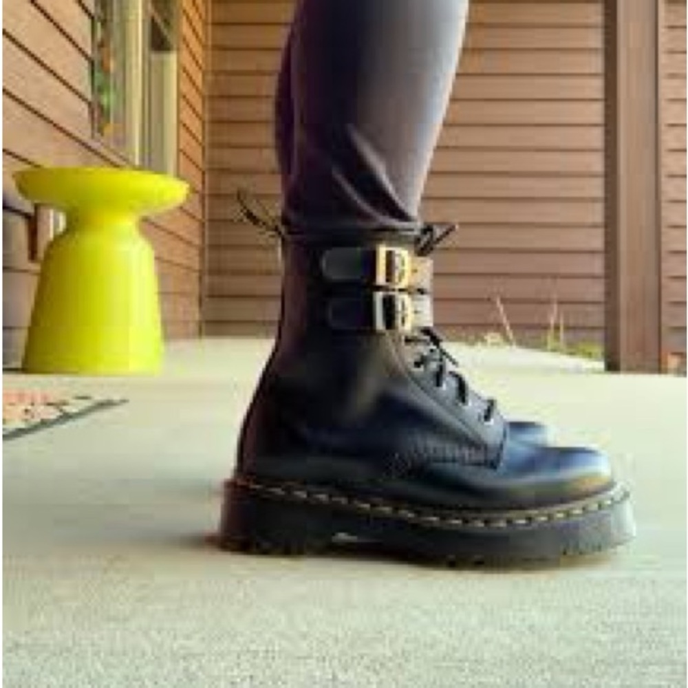 Dr. Martens 1460 Smooth Leather Black Leather Double-Buckle Lace-Up Boots - Picture 2 of 11